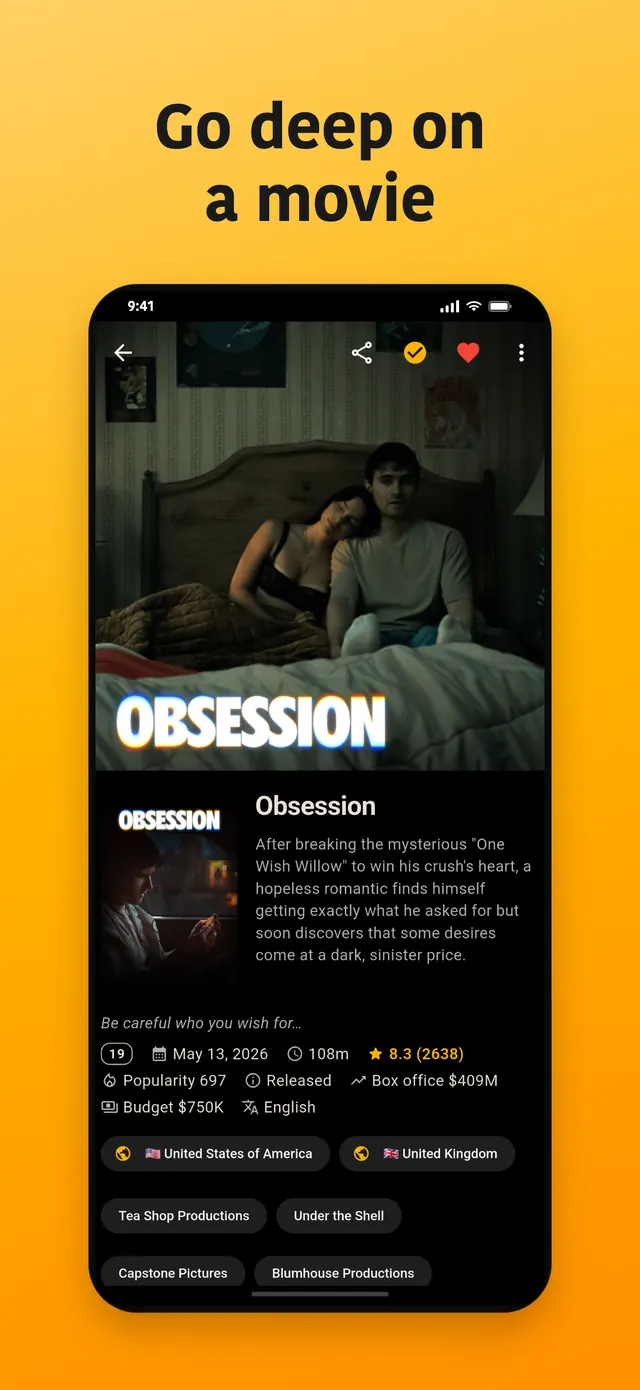 Movie detail with cast, ratings and reviews
