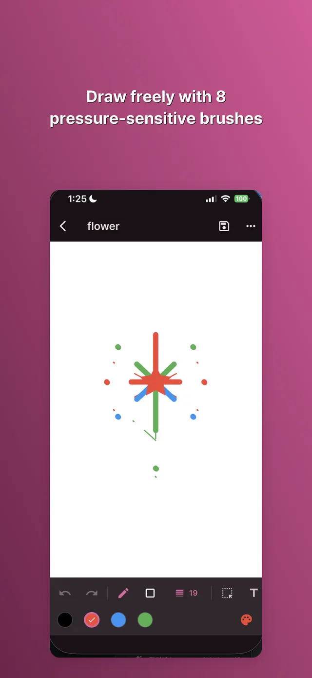 Draw freely with 8 pressure-sensitive brushes